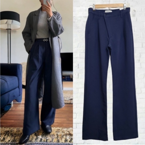 Abercrombie & Fitch Pants - Abercrombie‎ & Fitch Tailored Relaxed Straight Crossover Waist Trousers Navy 12